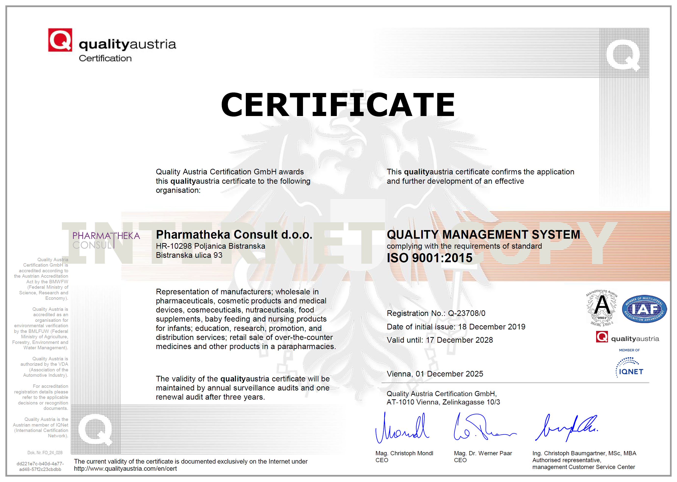 QUALITY AUSTRIA CERTIFIKAT